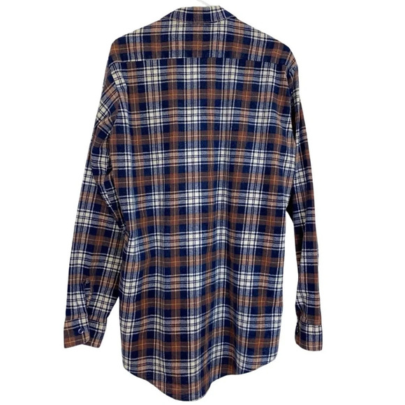 Vintage 90s Plaid Button Down Flannel Shirt Mens Large Tall Unisex Printed Brown - Picture 2 of 11